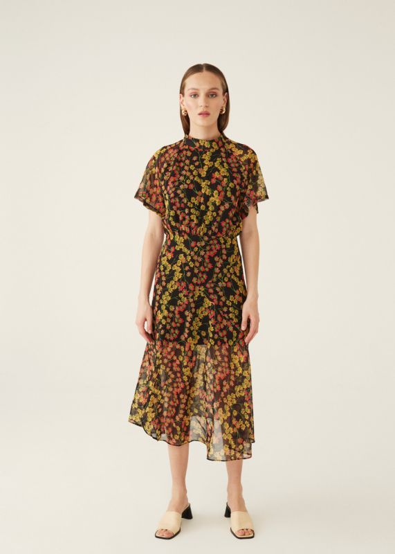 Flower Pattern Chiffon Dress