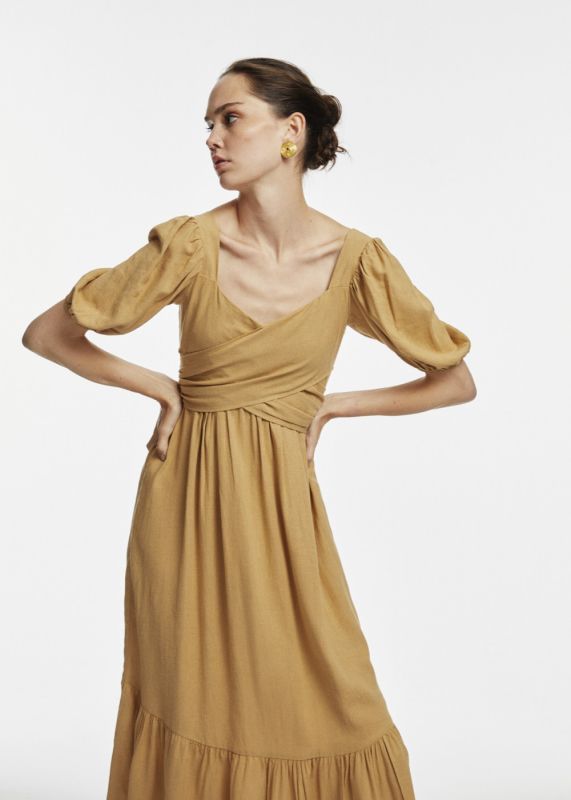 Linen Dress with Tie Detail