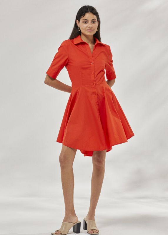 Short Poplin Dress with Flounce