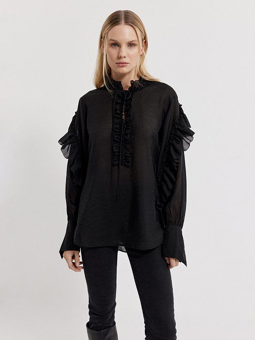 Transparent blouse with flounces 185190336-167