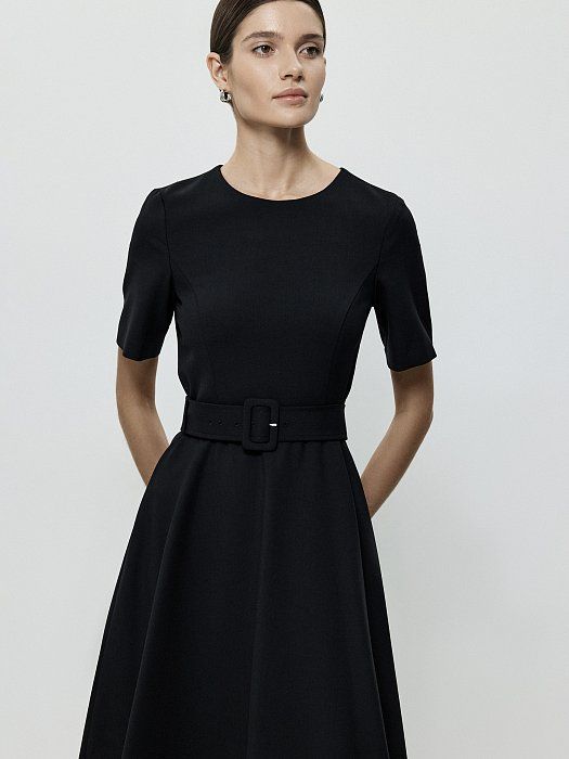 Suit wool dress with belt 409170221-167