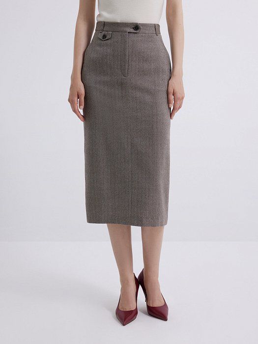 Straight herringbone wool skirt 424260082-734