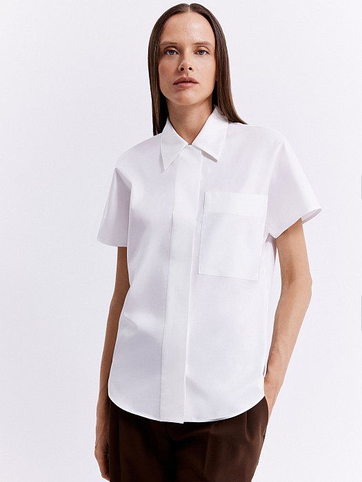 Short sleeved gabardine blouse 318890066-002