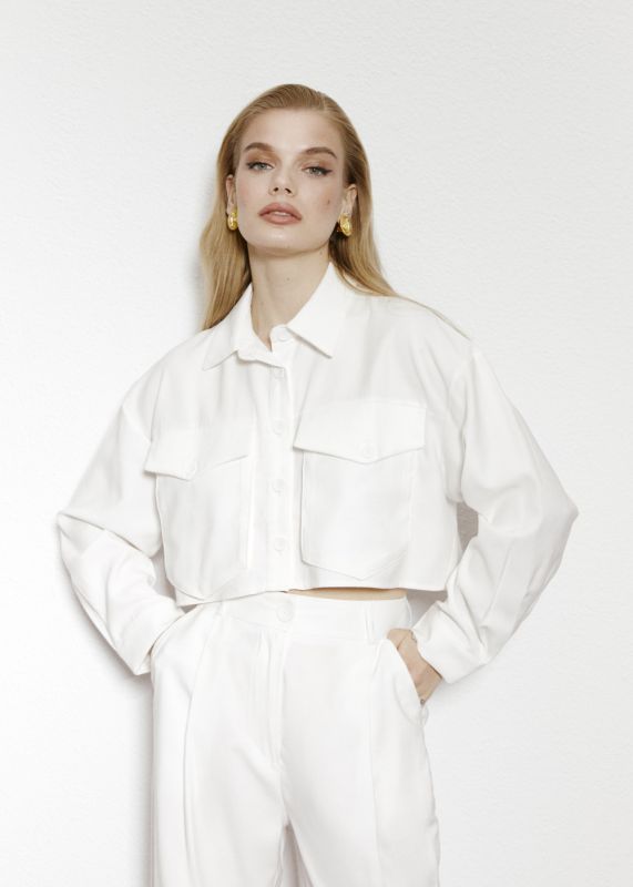 Crop Shirt with Big Pocket Detail - Loose Fitted Pants