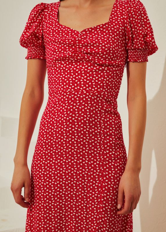 Heart Patterned Midi Length Dress