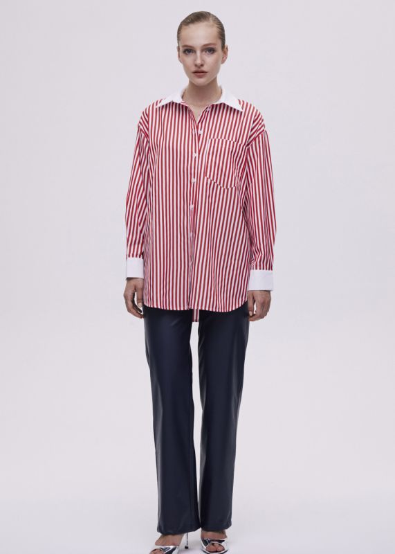 Garni Detailed Striped Oversized Shirt