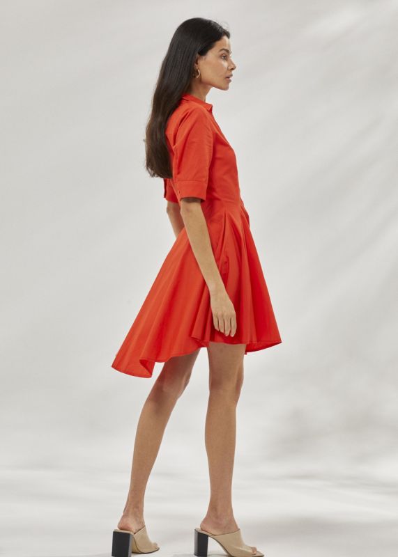 Short Poplin Dress with Flounce