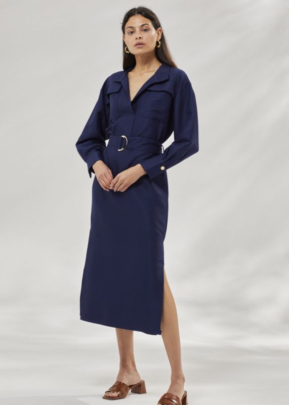 Belted Midi Length Shirt Dress