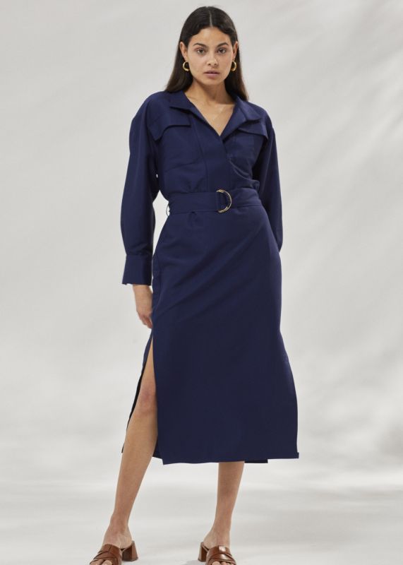 Belted Midi Length Shirt Dress