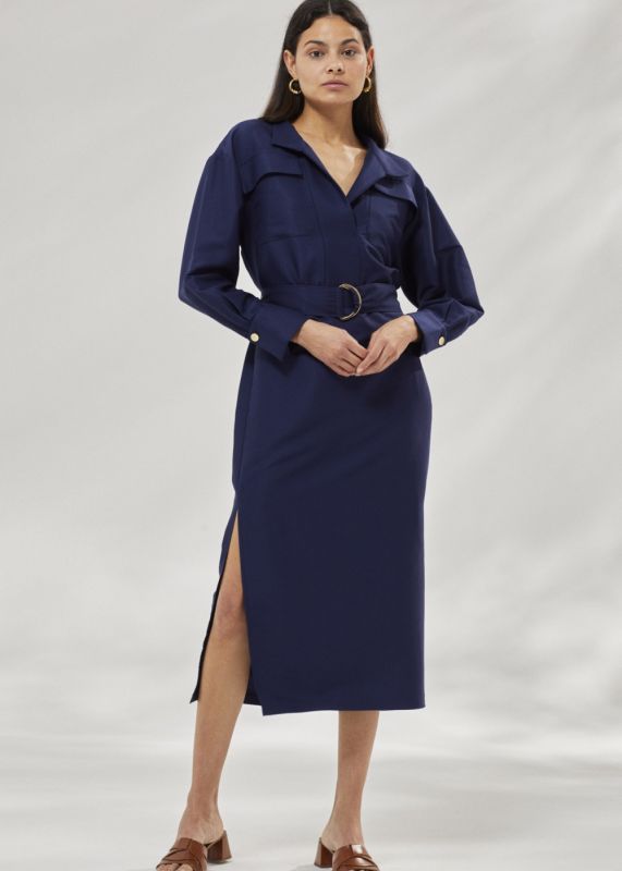 Belted Midi Length Shirt Dress