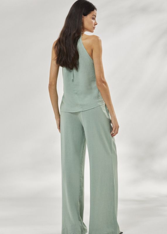 Lace-up Linen Blouse - Loose Fitted Linen Pants