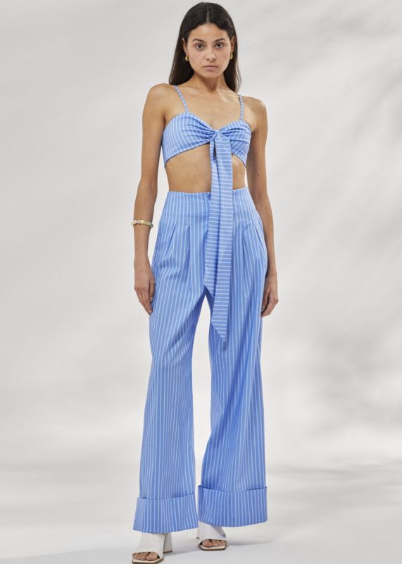 Striped Tie-Up Crop - Striped Pants