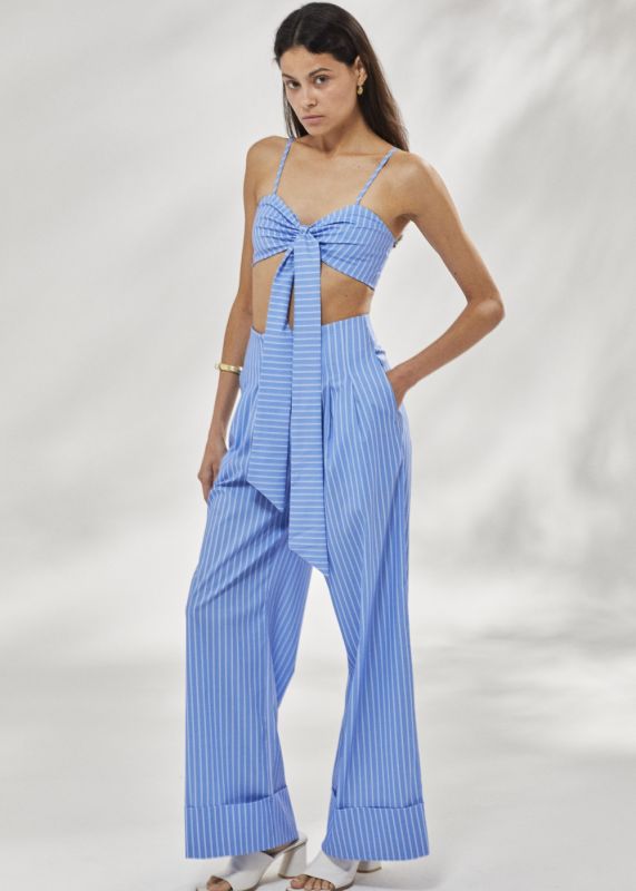 Striped Tie-Up Crop - Striped Pants