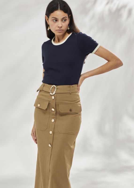 Midi Length Belted Skirt