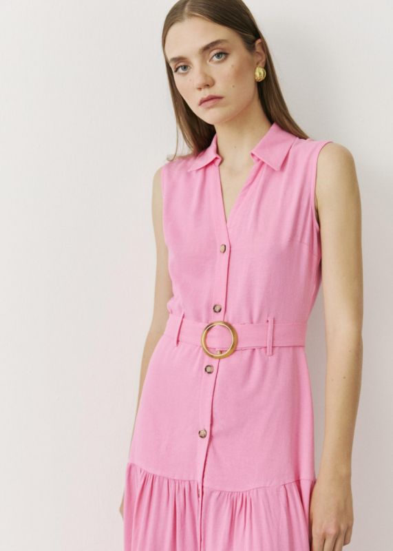 BELTED LINEN SHIRT DRESS