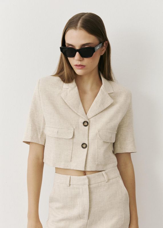 LINEN CROP JACKET-LINEN MINI SHORTS SKIRT