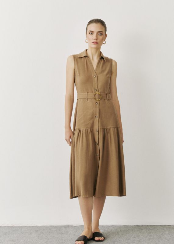 BELTED LINEN SHIRT DRESS