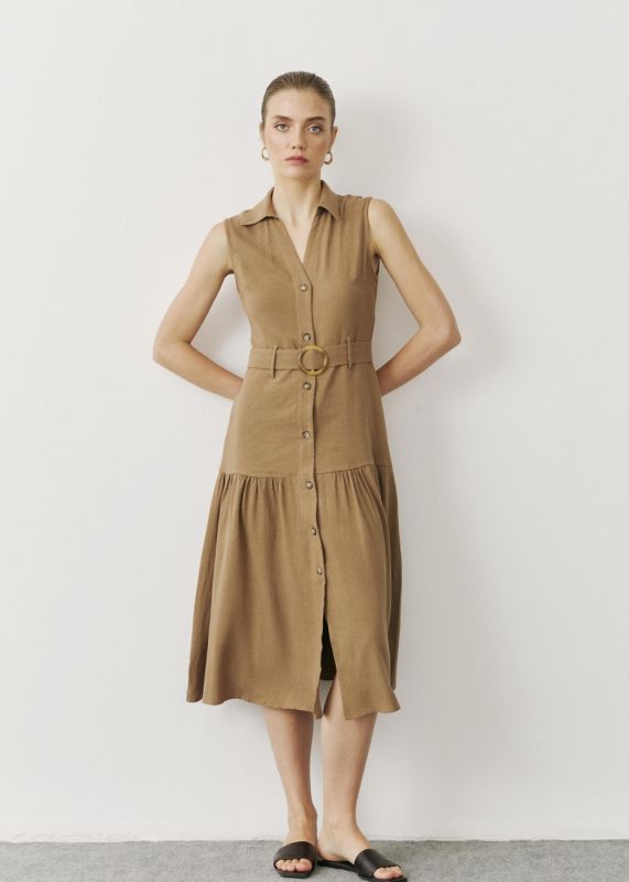 BELTED LINEN SHIRT DRESS