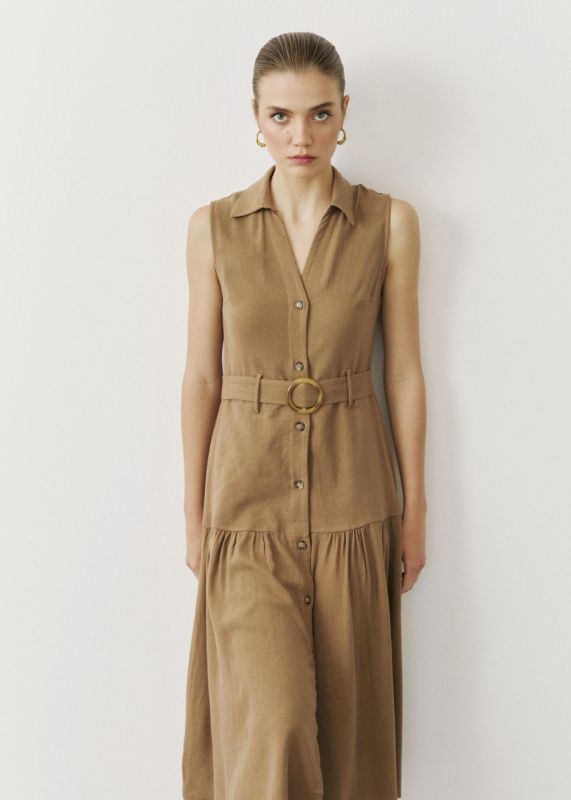 BELTED LINEN SHIRT DRESS