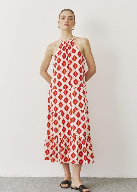 PATTERNED HALTER NECK DRESS