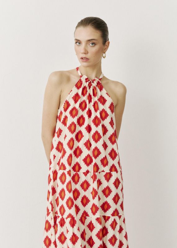 PATTERNED HALTER NECK DRESS