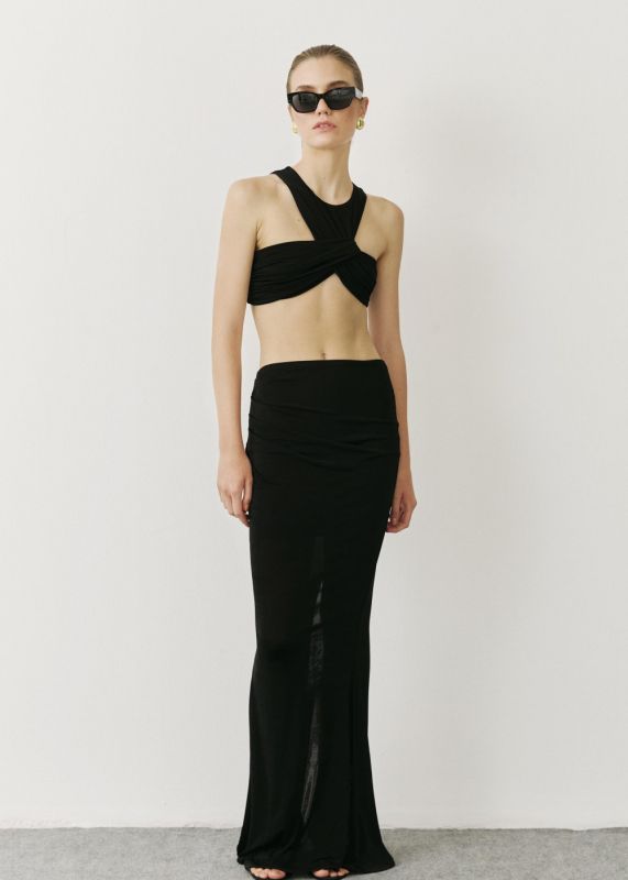 CROP TOP-BALLOON SKIRT WITH TIE AT THE NECK