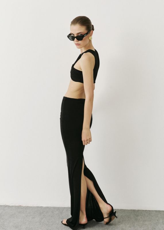 CROP TOP-BALLOON SKIRT WITH TIE AT THE NECK