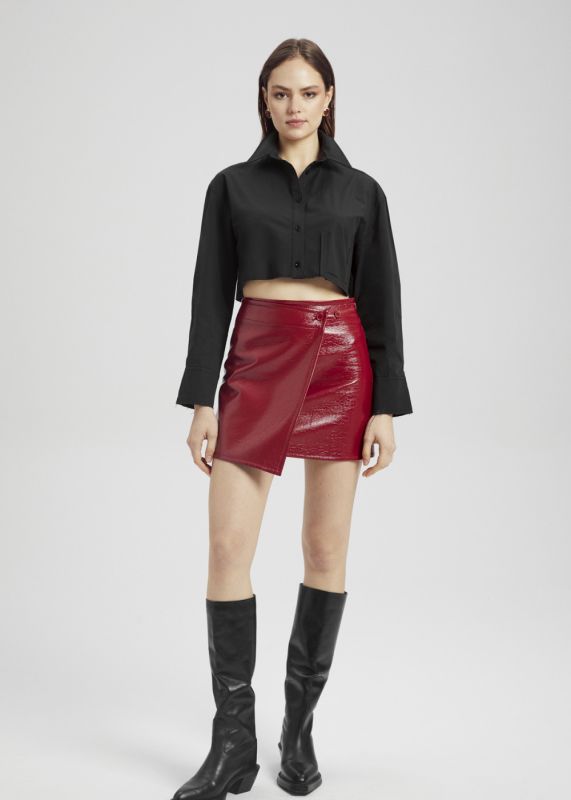 Patent Leather Asymmetric Mini Skirt