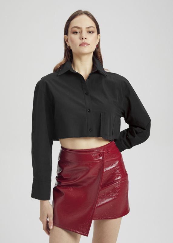 Patent Leather Asymmetric Mini Skirt