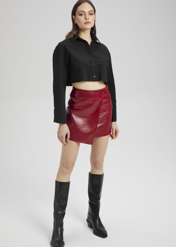 Patent Leather Asymmetric Mini Skirt