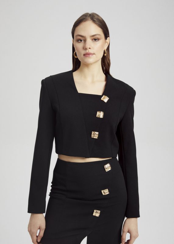 Crop Jacket-Button Detail Mini Skirt