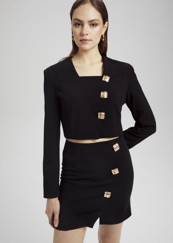 Crop Jacket-Button Detail Mini Skirt