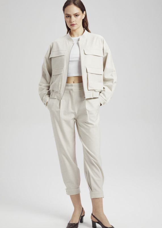 Bomber Jacket with Pockets - Cuffed Trousers