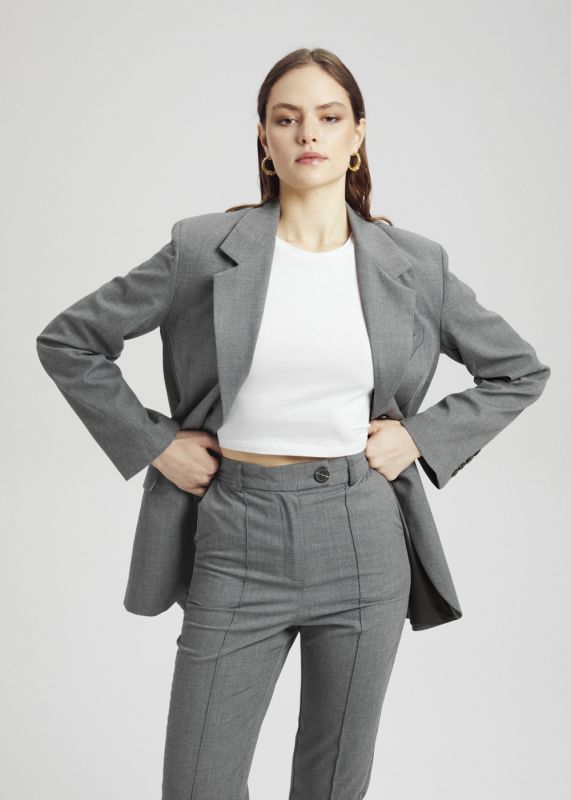 Straight Cut Blazer-Pocket Detailed Trousers