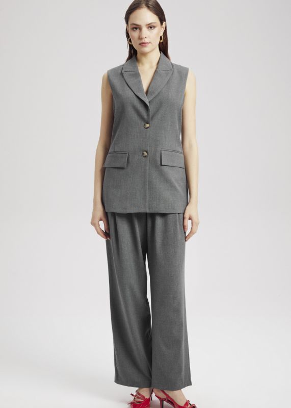 Vest-Palazzo Pants with Back Slit Detail