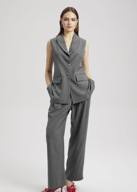 Vest-Palazzo Pants with Back Slit Detail