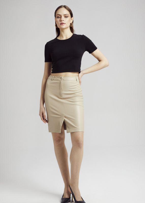 Leather Office Length Skirt