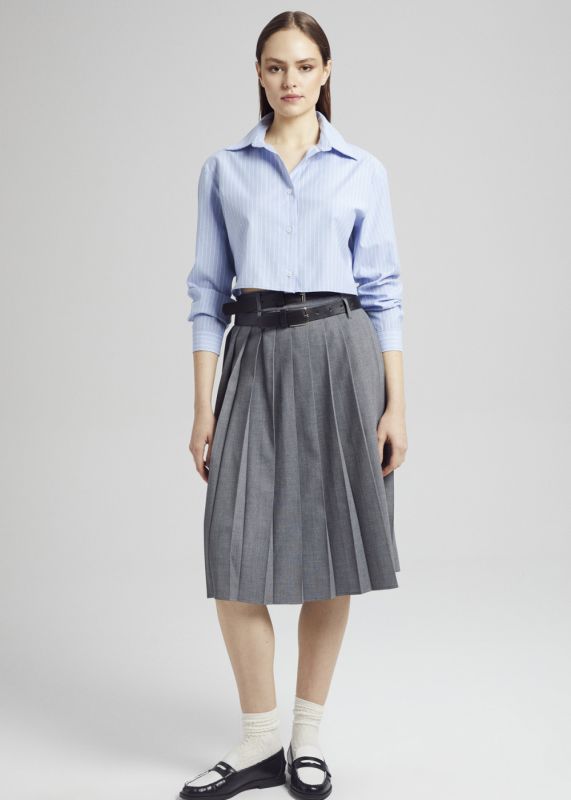 Pleated Midi Skirt with Belt Detail