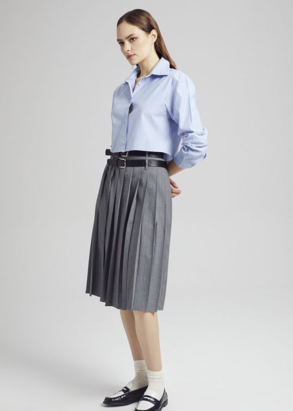 Pleated Midi Skirt with Belt Detail