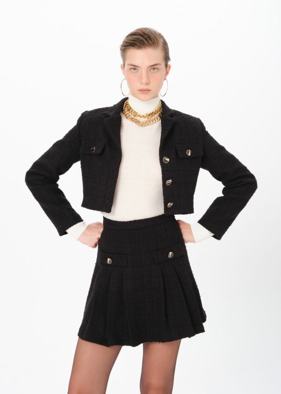 CHANEL CROP JACKET-BUTTON DETAIL MINI SKIRT