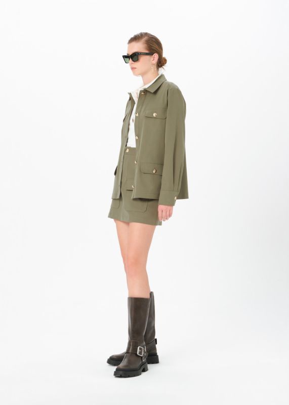 JACKET SHIRT-POCKET MINI SKIRT WITH BUTTON DETAIL