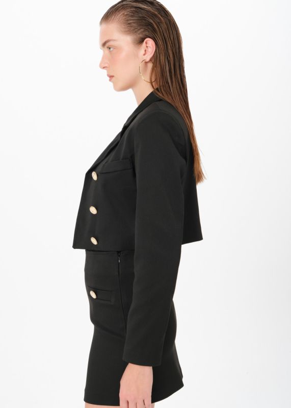 BUTTONED CROP JACKET-BUTTON DETAIL MINI SKIRT