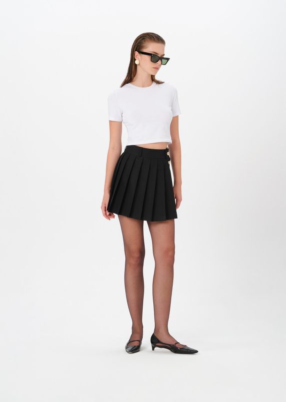 BUTTONED PLEATED MINI SKIRT