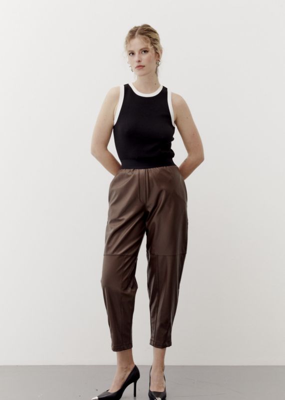 Elasticized Leather Baggy Pants