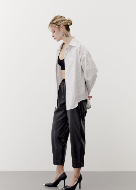 Elasticized Leather Baggy Pants