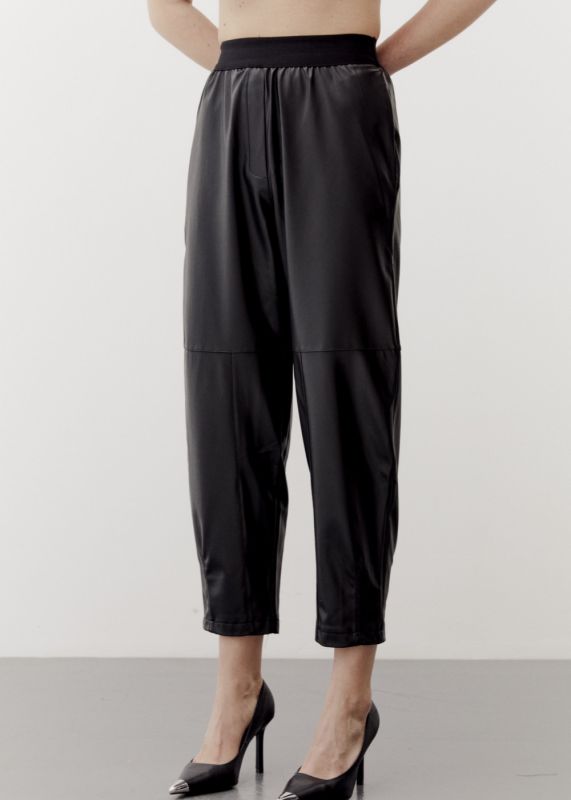 Elasticized Leather Baggy Pants