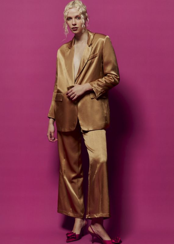 Satin Blazer Jacket - Satin Trousers with Darts