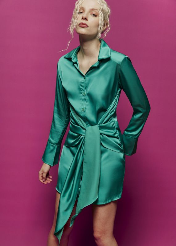 Satin Dress with Tie Detail