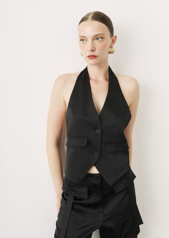 SATIN VEST WITH BACK DETAIL-CARGO SATIN PANTS