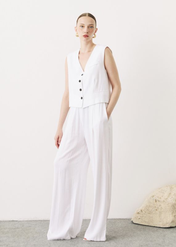 SHORT CLASSIC COLLAR VEST-LINEN PANTS WITH ELASTIC WAIST